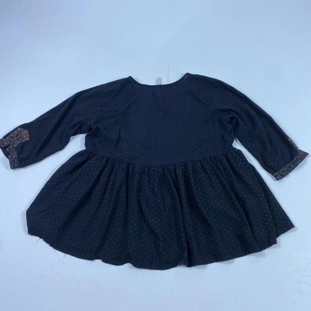 Juniper Dress Womens Large Black Gold Dot Boho Embroidered Tunic Viscose‎ India